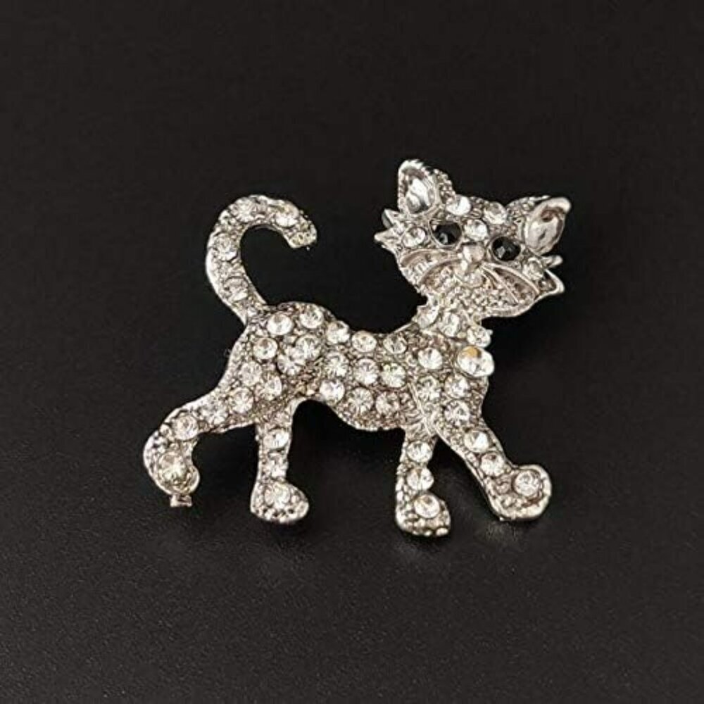 Cute Cat Brooch Pin Crystal Alloy Cat Brooch Sparkling Lucky Cat Brooch for Woma - Picture 3 of 4